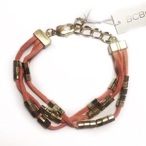 BCBGENERATION BRACELET LEATHER BOHO BEADED GOLD